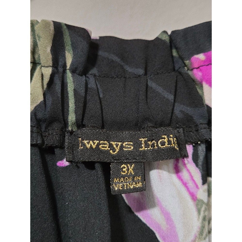 Always Indigo Women 3X Black Floral Ruffle Neck Sleeveless Blouse XMTK2101-WLDBY - Picture 2 of 4